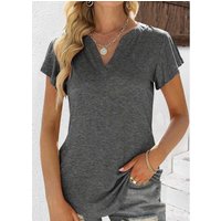 Dark Grey Marl Short Sleeve Split Neck T Shirt