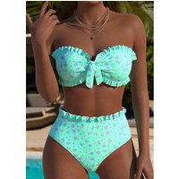 Mid Waisted Ditsy Floral Print Mint Green Bikini Set