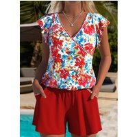 Floral Print Red One Piece Swimwear