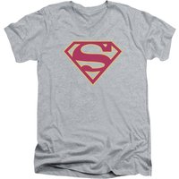 Superman Red And Gold Shield Adult V-Neck T-Shirt Athletic Heather