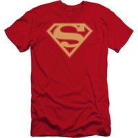 Superman Red And Gold Shield Premium Canvas Adult Slim Fit 30/1 T-Shirt Red