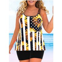 ROTITA American Flag Print Striped Plus Size Tankini Top