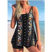ROTITA Black Tribal Print Double Straps Swimdress Top