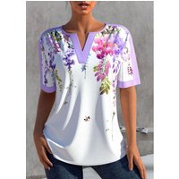 ROTITA Floral Print White Split Neck Blouse