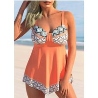 ROTITA Coral Orange Tribal Geometric Print Swimdress Top