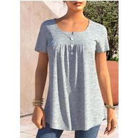 ROTITA Grey Marl Split Neck Short Sleeve T Shirt