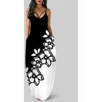 ROTITA Floral Print Spaghetti Strap Color Block Maxi Dress