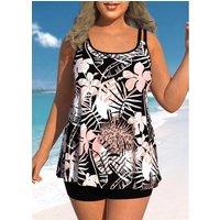 ROTITA Plus Size Color Block Tropical Print Swimdress Top