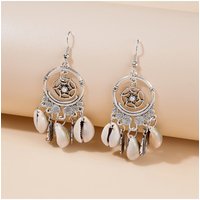 Shell Design Silver Metal Detail Earrings