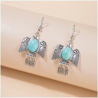 Turquoise Swallow Design Metal Detail Earrings