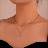 Layered Design Silver Rhinestone Detail Necklace
