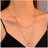Butterfly Pendant Gold Metal Pearl Necklace