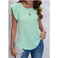 Ruffle Sleeve Round Neck Green T Shirt
