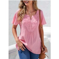 ROTITA Pink Embellished Neck Short Sleeve Blouse