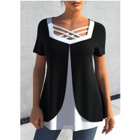 ROTITA Cross Strap Black Contrast T Shirt