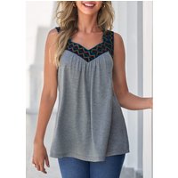 ROTITA Fabric Stitching Grey Marl Shirred Tank Top