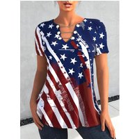 ROTITA Color Block American Flag Print T Shirt