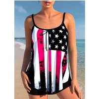 ROTITA Black American Flag Print Spaghetti Strap Tankini Top