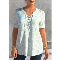 ROTITA Lace Stitching Striped Short Sleeve White Blouse