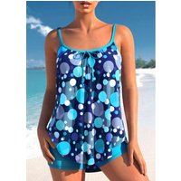 ROTITA Blue Polka Dot Spaghetti Strap Tankini Set