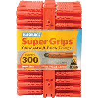 Plasplug, Plasplugs Regular Duty Super Grips Concrete and Brick Fixings RED Pack of 300 Plasplug, Plasplugs Regular Duty Super Grips Concrete and Brick Fixings RED Pack of 300