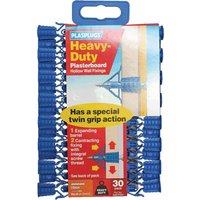 Plasplug, Plasplugs Heavy Duty Plasterboard Hollow Wall Fixings Pack of 30 Plasplug, Plasplugs Heavy Duty Plasterboard Hollow Wall Fixings Pack of 30