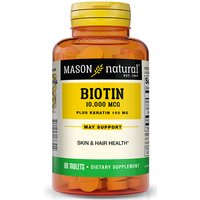Biotin 10,000 mcg Plus Keratin 100 mg, 60 Tablets, Mason Natural