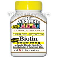 Biotin 5000 mcg Maximum Strength, 110 Capsules, 21st Century Health Care