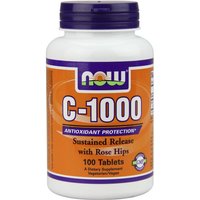Vitamin C-1000 Sustained Release with Rose Hips, 100 Tablets, NOW Foods