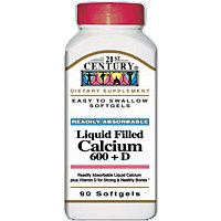 Calcium 600 + D Liquid Filled 90 Softgels, 21st Century Health Care