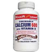 Chewable Calcium 600 with Vitamin D, Coffee Mocha Flavor, 100 Tablets, Mason Natural