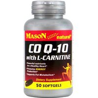 CoQ-10 Plus L-Carnitine, 50 Softgels, Mason Natural CoQ10
