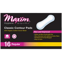 Natural Cotton Classic Contour Sanitary Pads, Regular, 16 Count, Maxim Hygiene Products