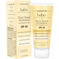 Daily Sheer Facial Sunscreen SPF 40, Fragrance Free, 1.7 oz, Babo Botanicals