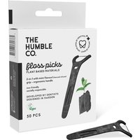 Dental Floss Picks with Grip Handle - Charcoal, 50 pcs, The Humble Co.