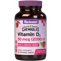 EarthSweet Chewables Vitamin D3 2000 IU, Natural Raspberry Flavor, 90 Chewable Tablets, Bluebonnet Nutrition