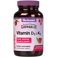 EarthSweet Chewbles Vitamin D3 & K2, Raspberry Flavor, 60 Chewable Tablets, Bluebonnet Nutrition