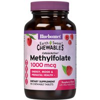 EarthSweet Chewables CellularActive Methylfolate 1000 mcg, Natural Raspberry Flavor, 90 Chewable Tablets, Bluebonnet Nutrition