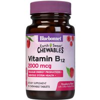EarthSweet Chewable Vitamin B-12 2000 mcg, Natural Raspberry Flavor, 90 Tablets, Bluebonnet Nutrition