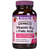 EarthSweet Chewable Vitamin B-12 & Folic Acid, Natural Raspberry Flavor, 180 Tablets, Bluebonnet Nutrition