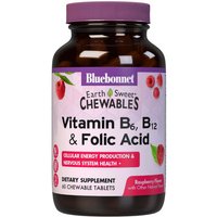 EarthSweet Chewable Vitamin B-6, B-12 Plus Folic Acid, Natural Raspberry Flavor, 60 Tablets, Bluebonnet Nutrition