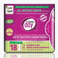 Eco Cerfified Absorbent Cotton Menstrual Liners with Anion Strip, 18 ct, Genial Day