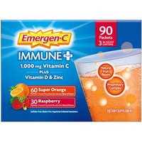 Emergen-C Immune+ Triple Action Drink Mix, Super Orange & Raspberry, 90 Packets, Alacer