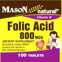Folic Acid 800 mcg, 100 Tablets, Mason Natural
