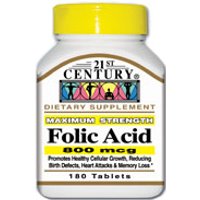 Folic Acid 800 mcg 180 Tablets, 21st Century Health Care
