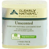 Pure and Natural Glycerine Bar Soap, Unscented, 3 Bar Pack (12 oz), Clearly Natural