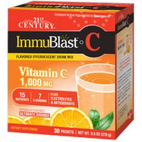 ImmuBlast-C Vitamin C 1000 mg, Effervescent Drink Mix, Ultimate Orange, 30 Packets, 21st Century HealthCare