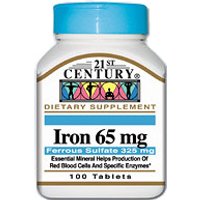 Iron 65 mg ( Ferrous Sulfate ) 100 Tablets, 21st Century Health Care