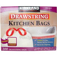 Kirkland Signature Drawstring Kitchen Trash Bags 13 Gallon, 200 Bags