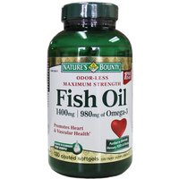 Maximum Strength Odorless Fish Oil 1400 mg, 980 mg Omega-3, 130 Coated Softgels, Natures Bounty